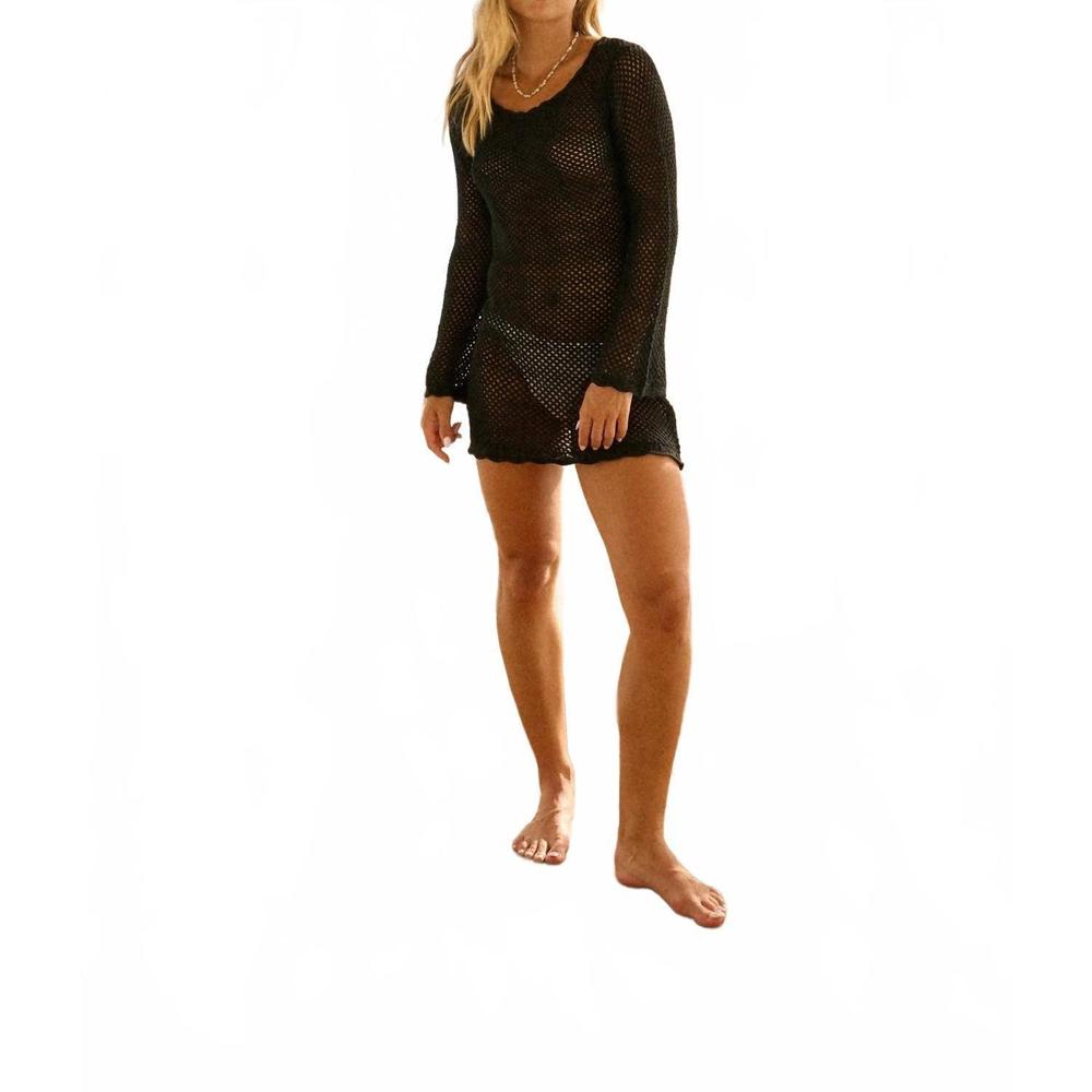 NEW BLANCO BY NATURE tayna long sleeve open back crochet cover up in black